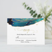 Carte RSVP Géode doré Turquoise Aquarelle moderne (Debout devant)