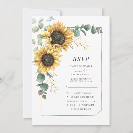 Carte RSVP géométrique Eucalyptus de tournesol rus (Devant)
