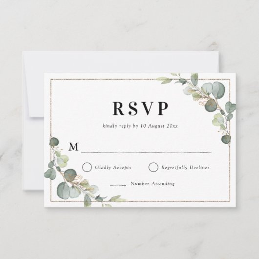 Carte RSVP géométrique Eucalyptus vert (Devant)