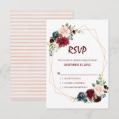 Carte RSVP géométrique Floral de la Marine Rouge d (Devant / Derrière)