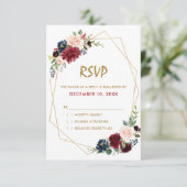 Carte RSVP géométrique Floral de la Marine Rouge d (Debout devant)