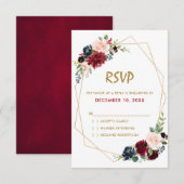 Carte RSVP géométrique Floral de la Marine Rouge d (Devant / Derrière)
