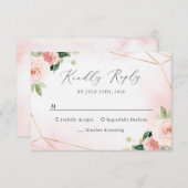 Carte RSVP Géométrique Florale Rose & Or (Devant / Derrière)