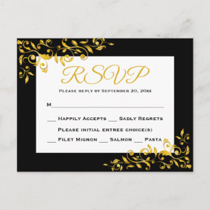 Carte RSVP Gold and Black Floral Swirl Response Ca