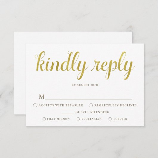 Carte RSVP Gold and White Anniversary avec repas (Devant / Derrière)