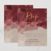 Carte RSVP Gold et Bourgogne Watercolor (Devant / Derrière)