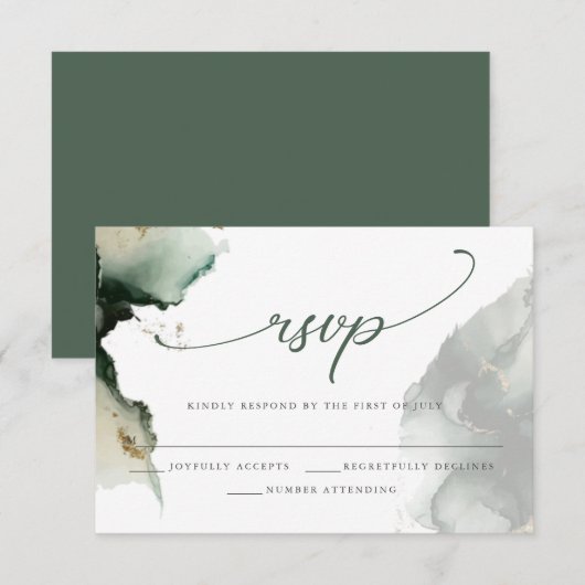 Carte RSVP Gold et Sage Green Watercolor (Devant / Derrière)