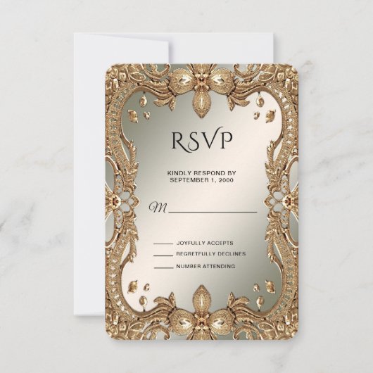 Carte RSVP Gold Ornat Frame (Devant)