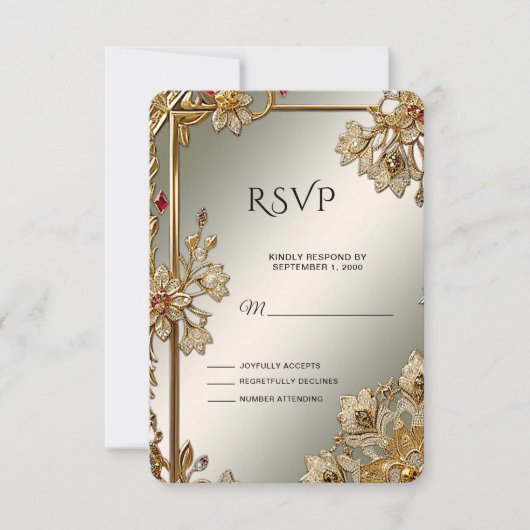 Carte RSVP Gold Ornate Florale Frame (Devant)