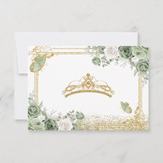Carte Rsvp Gold Quinceañera Sage Green Crown (Dos)