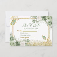 Carte Rsvp Gold Quinceañera Sage Green Crown