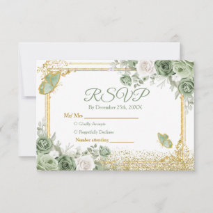 Carte Rsvp Gold Quinceañera Sage Green Crown