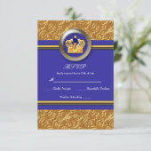 Carte RSVP Gold & Royal Blue Crown Elegant Event (Debout devant)