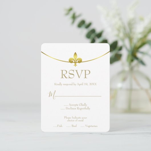 Carte RSVP Golden Fleur de Lis Wedding (Debout devant)