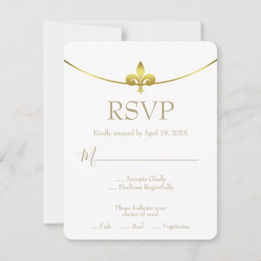 Carte RSVP Golden Fleur de Lis Wedding (Devant)