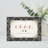 Carte RSVP Gothique Black Lace Blood Red Rose (Debout devant)