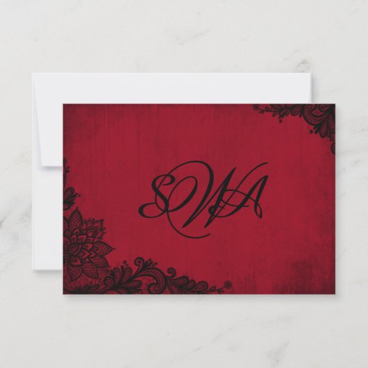 Carte RSVP gothique en dentelle rouge et noire (Dos)