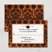 Carte RSVP gothique orange et noir Damas (Devant / Derrière)