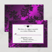 Carte RSVP Gothique Violet, Noir et Blanc Floral (Devant / Derrière)