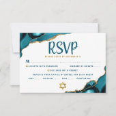 Carte RSVP Gras Agate Turquoise Bat mitzvah de cod (Devant)
