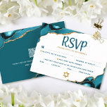 Carte RSVP Gras Agate Turquoise Bat mitzvah de cod<br><div class="desc">Soyez fier, réjouissez-vous et célébrez cette étape de votre Bat mitzvah préféré avec cette carte d'insertion RSVP cool, unique, moderne et personnalisée pour votre événement ! La typographie turquoise foncée recouvre un arrière - plan blanc simple et propre avec des roches d'agate bleu turquoise accentuées de veines faux or. Au...</div>