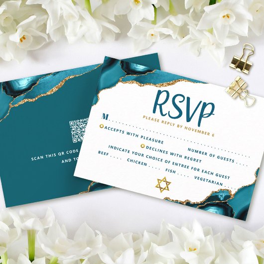 Carte RSVP Gras Agate Turquoise Bat mitzvah de cod
