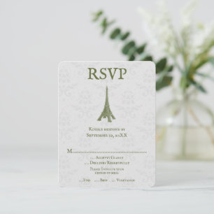 Carte RSVP Green Eiffel Tower Mariage damassé