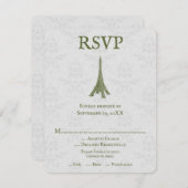 Carte RSVP Green Eiffel Tower Mariage damassé (Devant / Derrière)