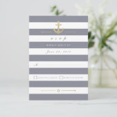 Carte RSVP Gris blanc rayé réponse nautique (Debout devant)
