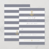 Carte RSVP Gris blanc rayé réponse nautique (Devant / Derrière)