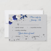 carte rsvp gris bleu royal fleurs blanches (Devant)