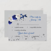 carte rsvp gris bleu royal fleurs blanches (Devant / Derrière)