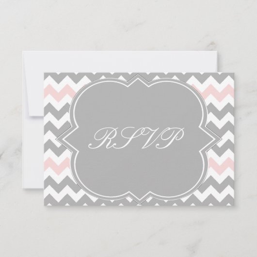 Carte RSVP Gris Rose Chevron (Devant)