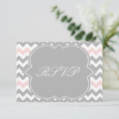 Carte RSVP Gris Rose Chevron (Debout devant)