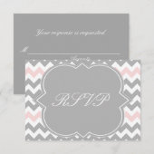Carte RSVP Gris Rose Chevron (Devant / Derrière)