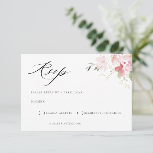 carte RSVP grise et rose vif (Debout devant)