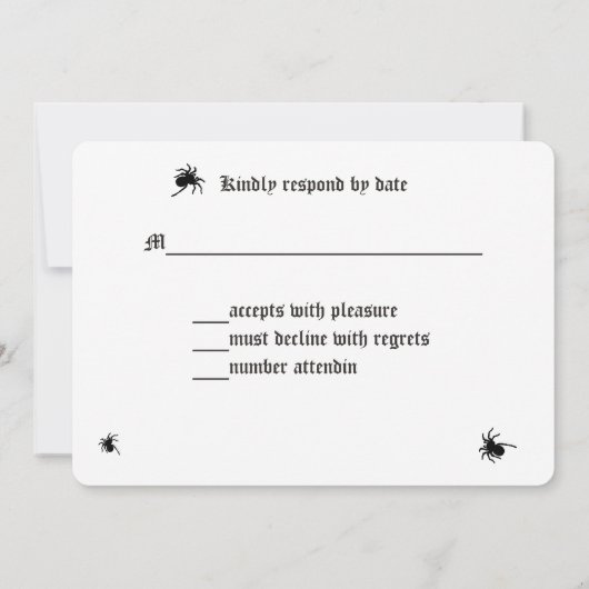 Carte RSVP Halloween Mariage Goth, Crâne, Araignée (Dos)