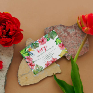 Carte RSVP Hibiscus Hawaiian Luau Feuille tropical