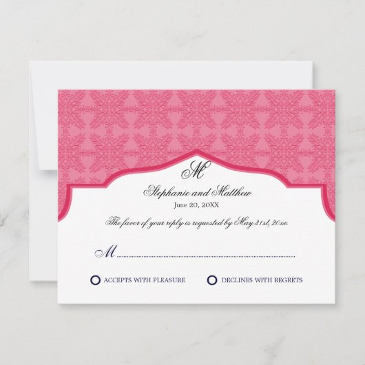 Carte RSVP Honeysuckie Monogramme Damask (Devant)