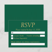 Carte RSVP Hunter Green Golden Beige Wedding (Devant / Derrière)