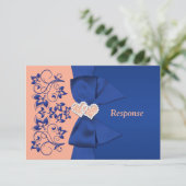 Carte RSVP IMPRIMÉE Peach Blue RIBBON (Debout devant)