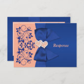 Carte RSVP IMPRIMÉE Peach Blue RIBBON (Devant / Derrière)