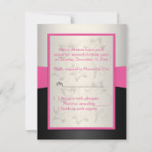 Carte RSVP IMPRIMÉE RIBBON Rose, Noir, Argent (Dos)