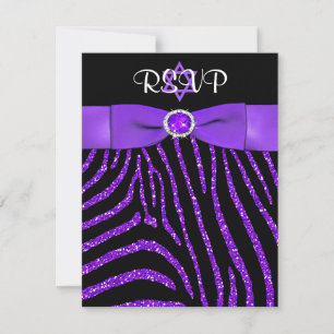 CARTE RSVP IMPRIMÉE RIBBON Zebra Purple FAUX Parti