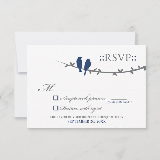 Carte RSVP Inséparable (bleu marine et blanc) (Devant)
