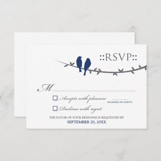 Carte RSVP Inséparable (bleu marine et blanc) (Devant / Derrière)