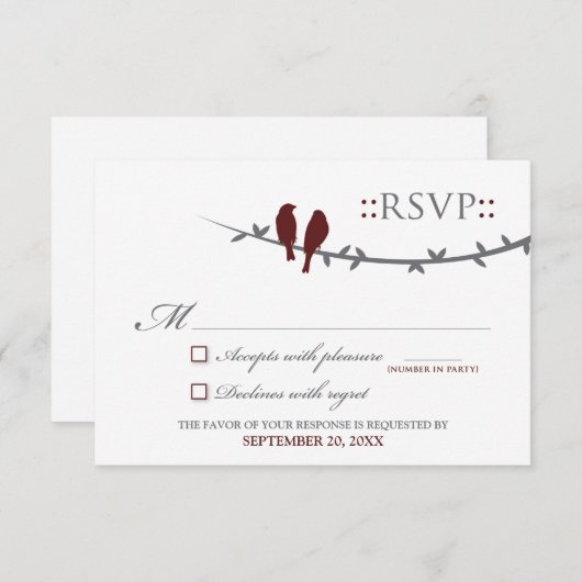 Carte RSVP Inséparable (canneberge et blanc) (Devant / Derrière)