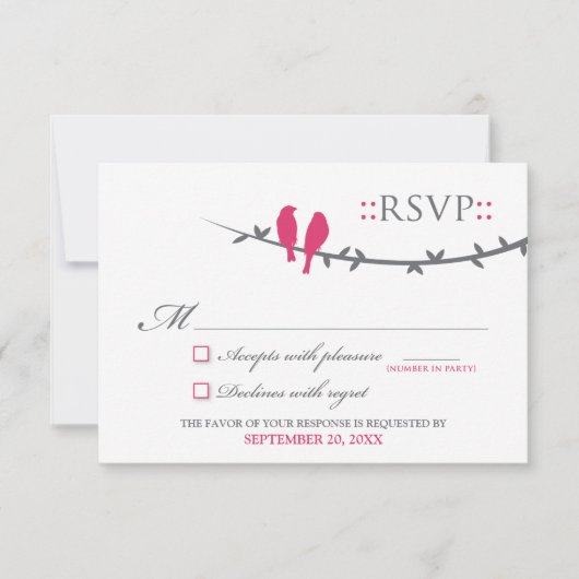 Carte RSVP Inséparable (fuchsia & blanc) (Devant)