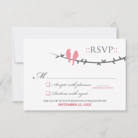 Carte RSVP Inséparable (rose et blanc) (Devant)