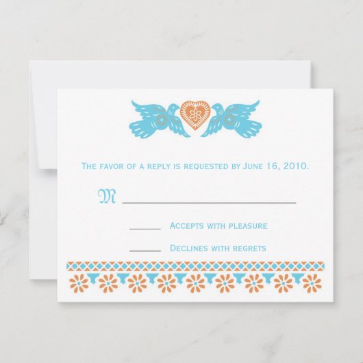 Carte RSVP Inséparable - turquoise et orange (Devant)